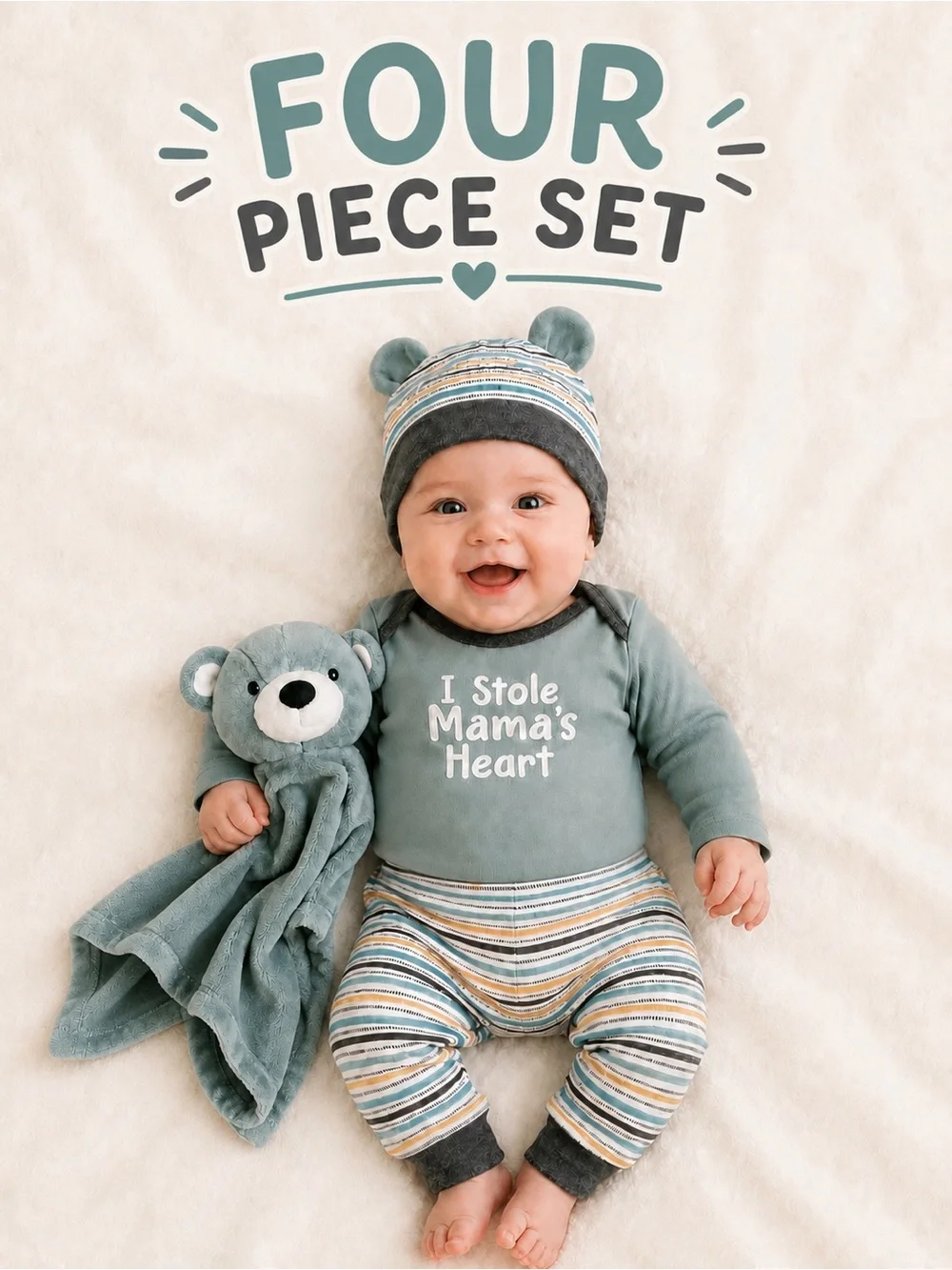 NWT Baby Essentials Four-Piece Outfit Set with lovey 9M